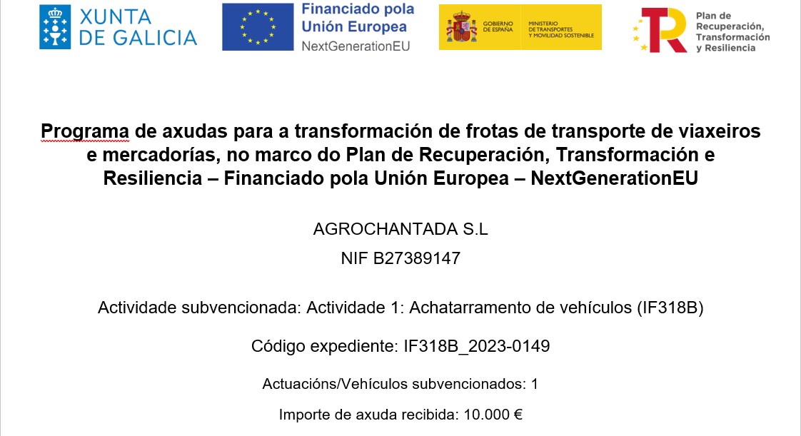 Programa de axudas para a transformación de frotas de transporte de viaxeiros e mercadorías, no marco do Plan de Recuperación, Transformación e Resiliencia – Financiado pola Unión Europea – NextGenerationEU